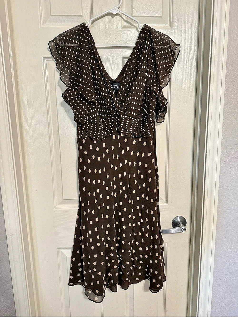 Adrianna Papell Polka Dot Mini Dress in Brown & beige Size 14